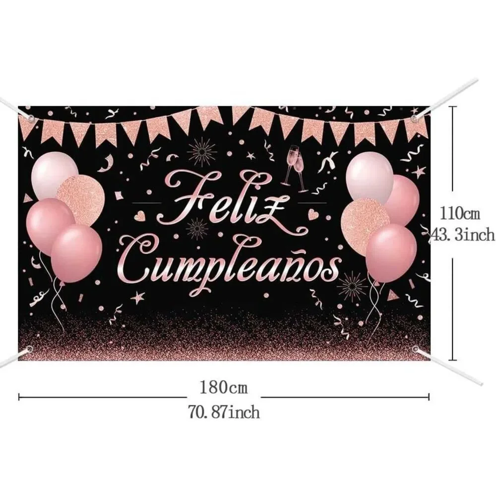 Feliz Cumpleaños - Photography Background Rose Gold Glitter Banner 70.8